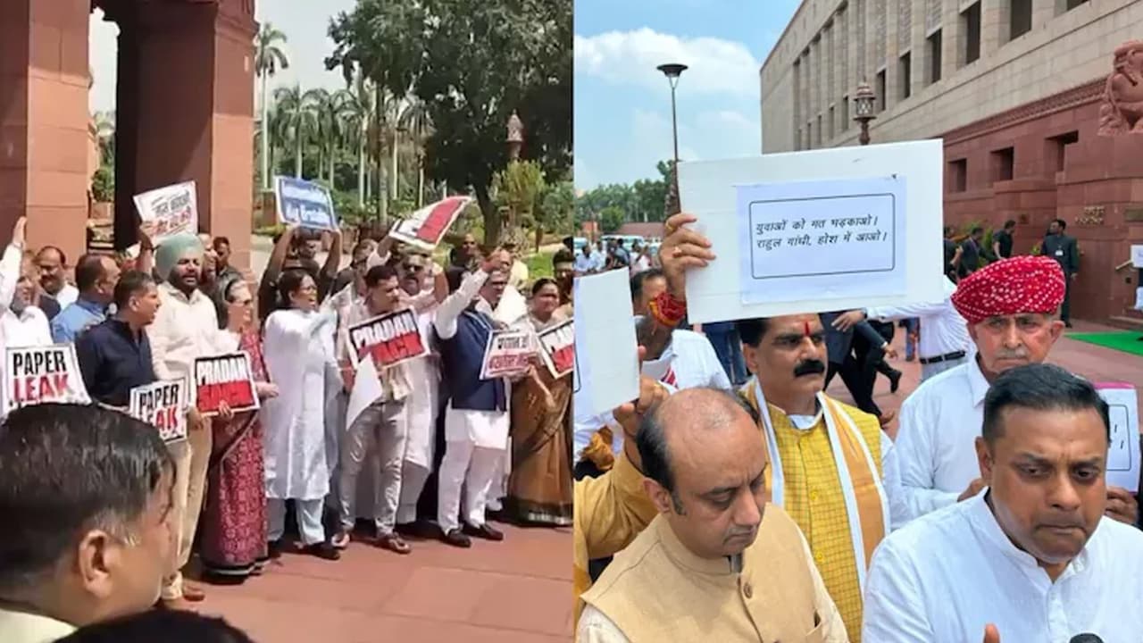 ভারতের সংসদের সামনে মুখোমুখি সরকারদলীয় ও বিরোধী জোট