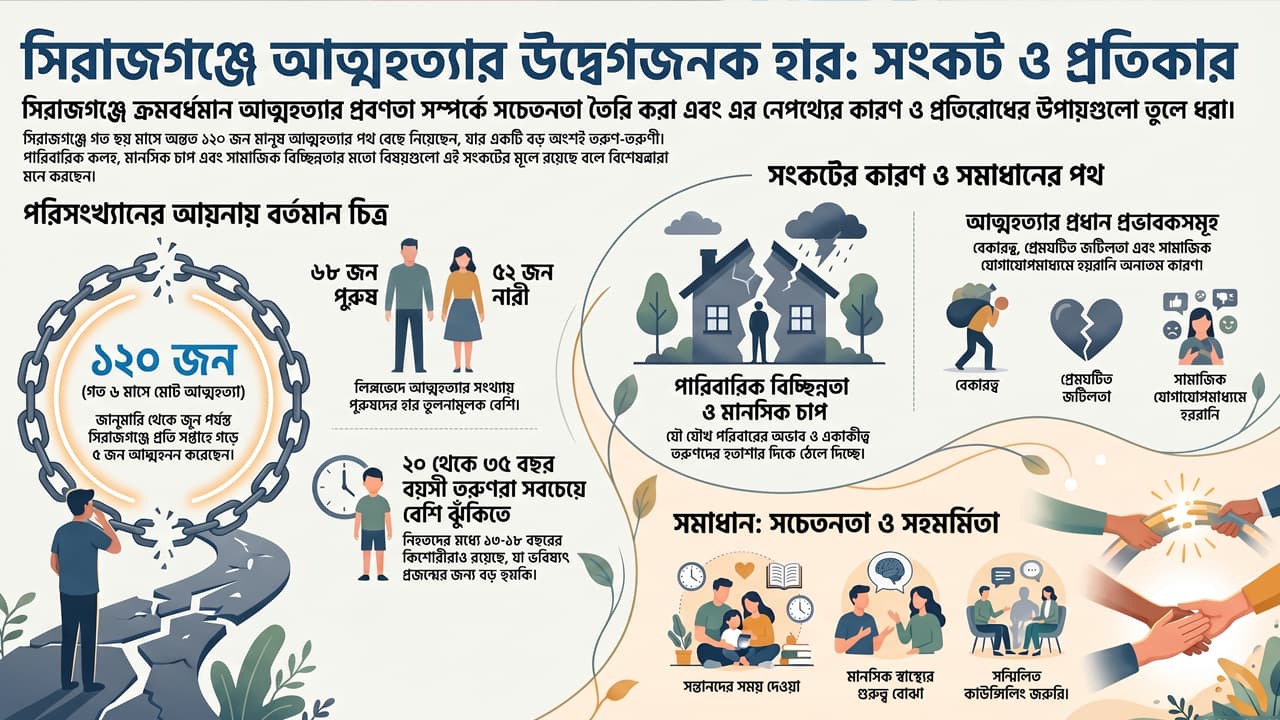 সিরাজগঞ্জে ছয় মাসে ১২০ জনের আত্মহত্যা, শীর্ষে তরুণ-তরুণীরা
