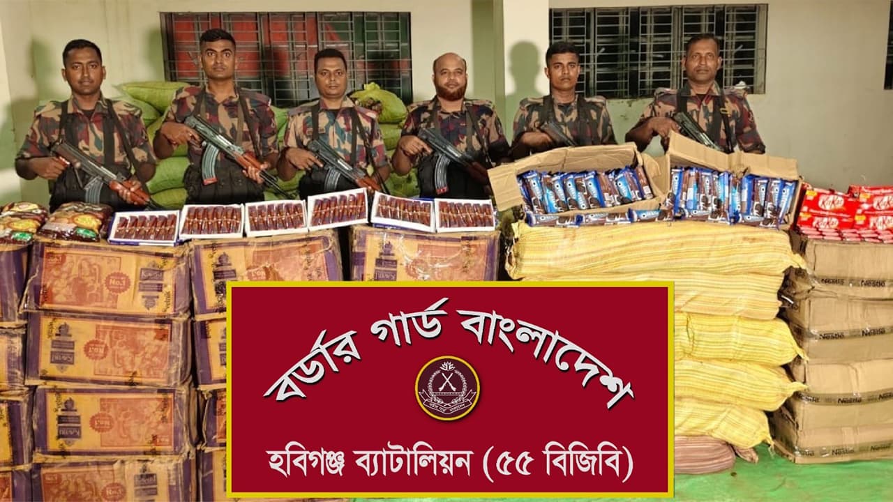 হবিগঞ্জে ৬২ লাখ টাকার ভারতীয় পণ্য জব্দ করল বিজিবি