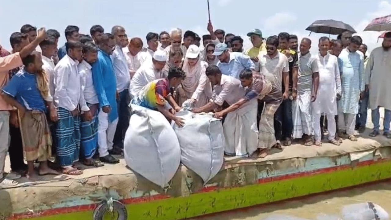 ফরিদপুরে পদ্মার ভাঙন রোধে জিওব্যাগ ডাম্পিং শুরু