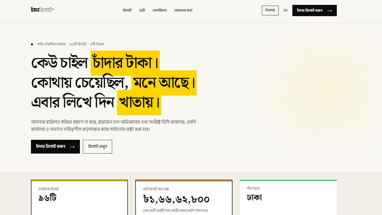 চাঁন্দাবিডিডটকমের আত্মপ্রকাশ, দিন গড়াতেই নথিভুক্ত ৯৬ অভিযোগ
