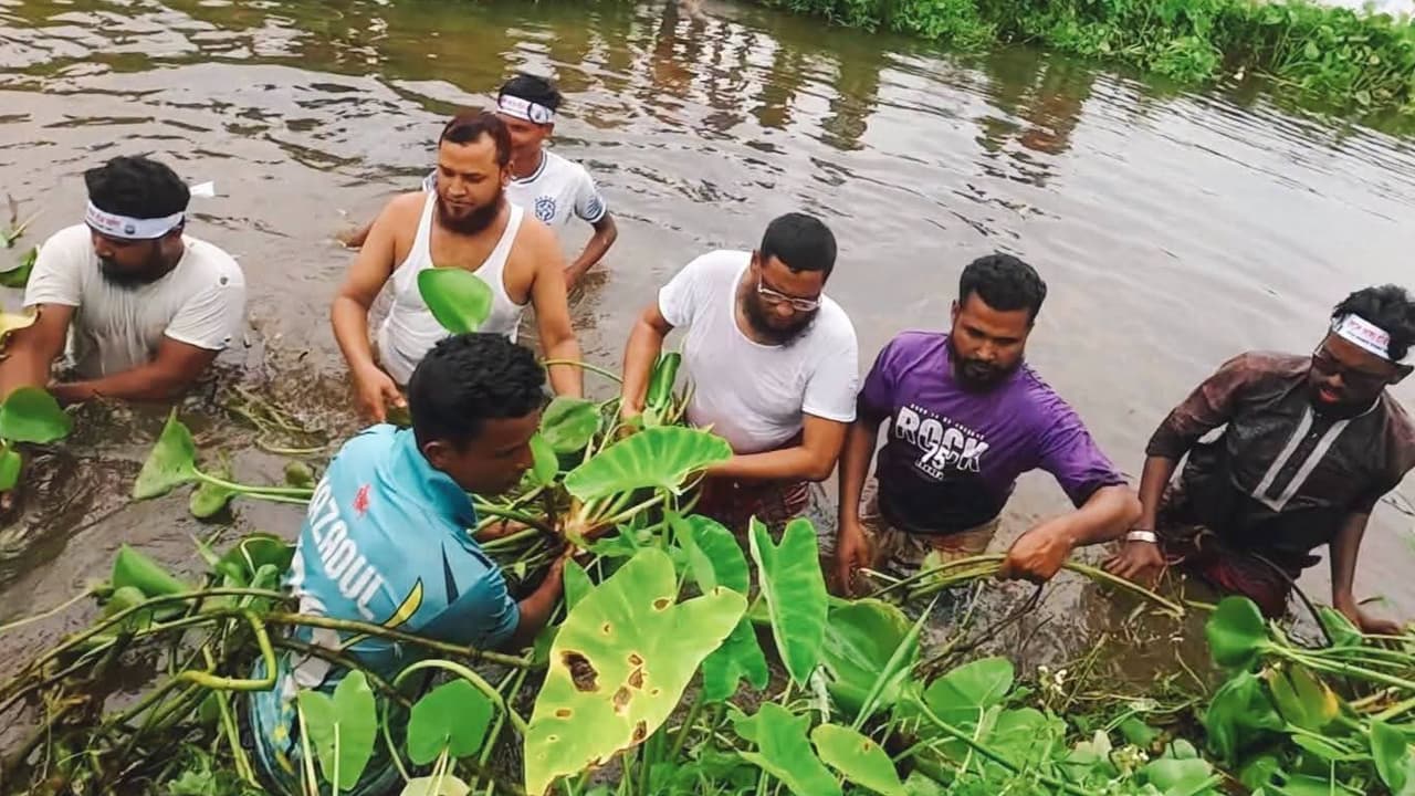 জলাবদ্ধতা দূর করতে খালের কচুরিপানা পরিষ্কার করলেন এমপি