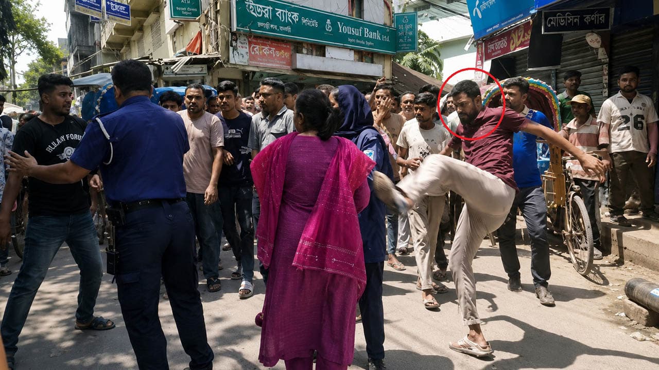 পুলিশের সামনে নারী উদ্যোক্তাকে লাথি, ভিডিও ভাইরাল