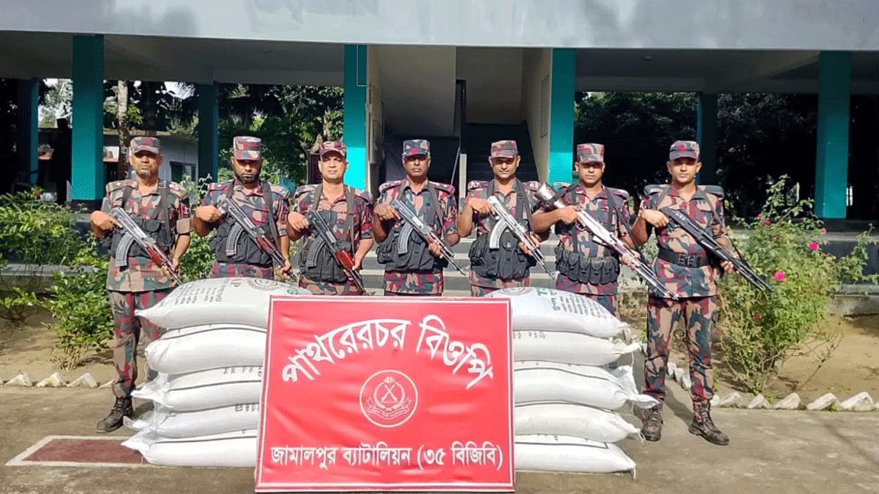 পাথরের চরে বিজিবির জব্দ ১৩ বস্তা সার