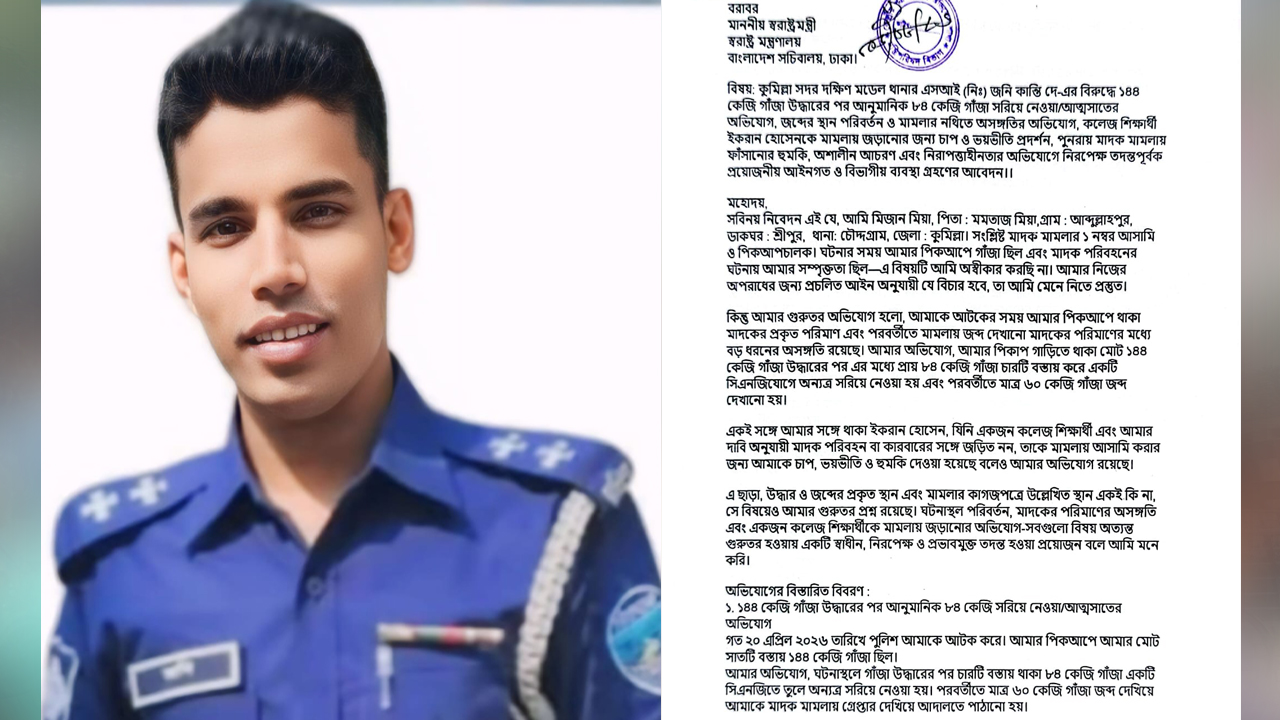 কুমিল্লায় মাদক মামলায় গাঁজা গায়েব ও হয়রানির অভিযোগ, তদন্তের আবেদন