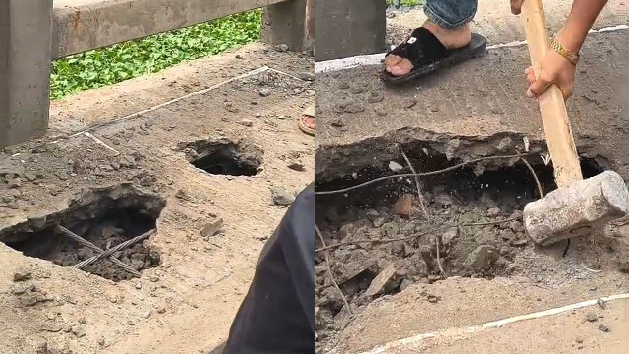 নোয়াখালীতে নির্মাণাধীন সেতুতে রডের বদলে জিআই তার