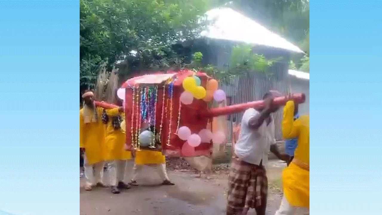ফরিদপুরে পালকিতে চড়ে কনের বাড়িতে বর