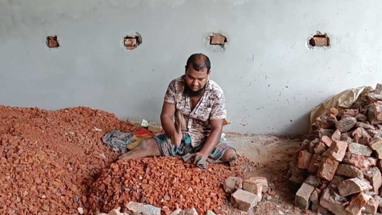 দুই পা হারিয়েও ইট ভেঙে সংসার সামলাচ্ছেন সলিম